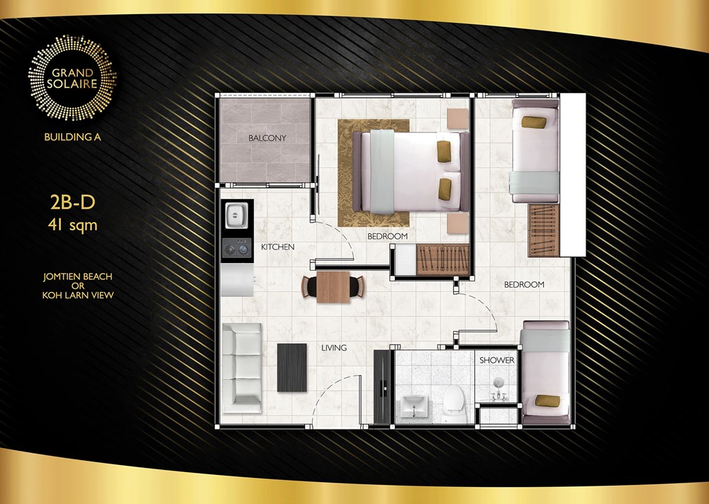 Апартаменты с двумя спальнями в Grand Soleir 41 м2